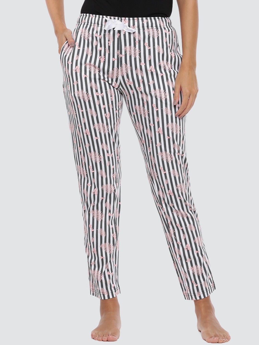 

Dollar Missy Women Black and White Pure Cotton Striped Lounge Pants