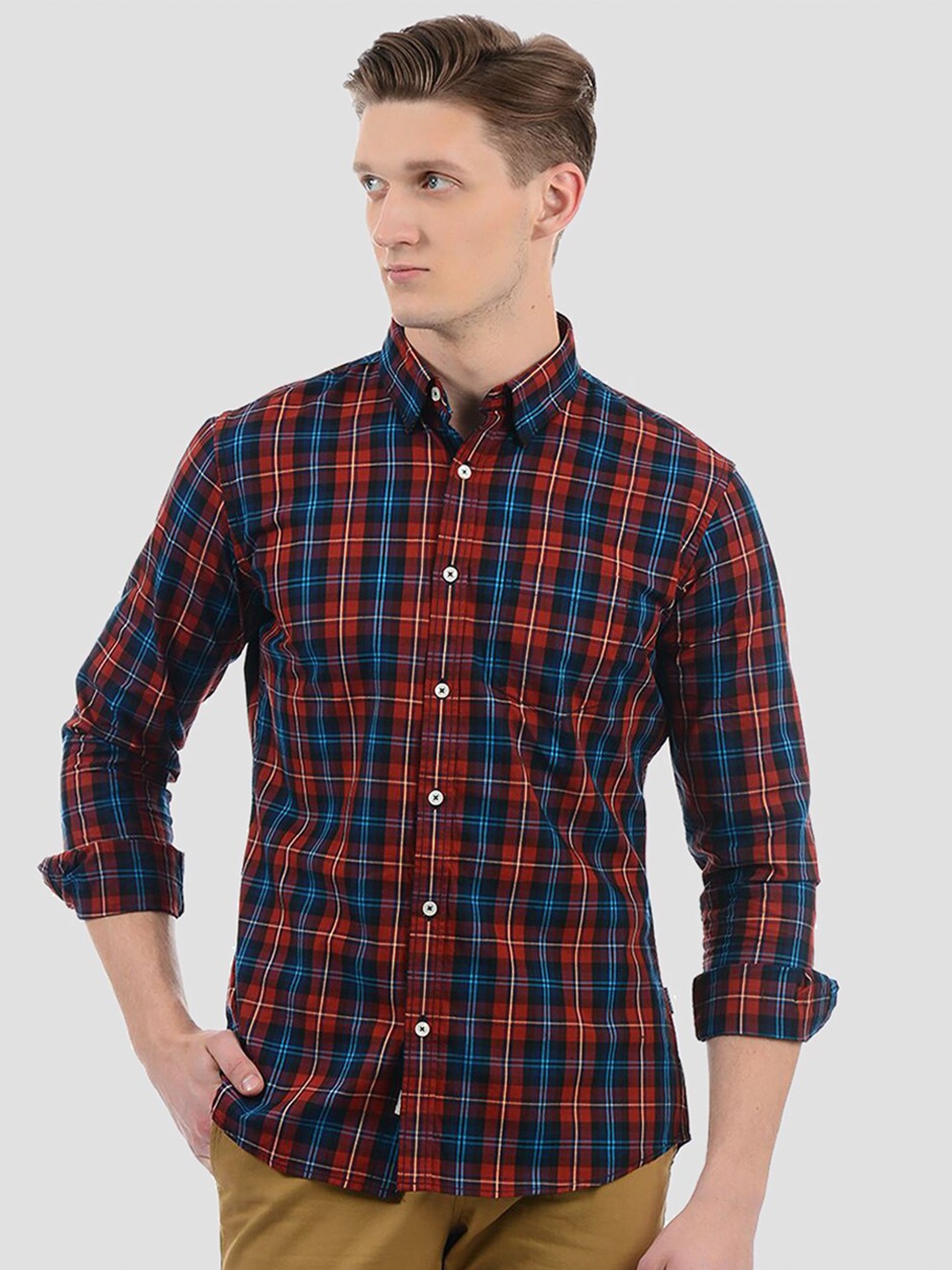 

LONDON FOG Men Maroon Tartan Checks Checked Casual Shirt