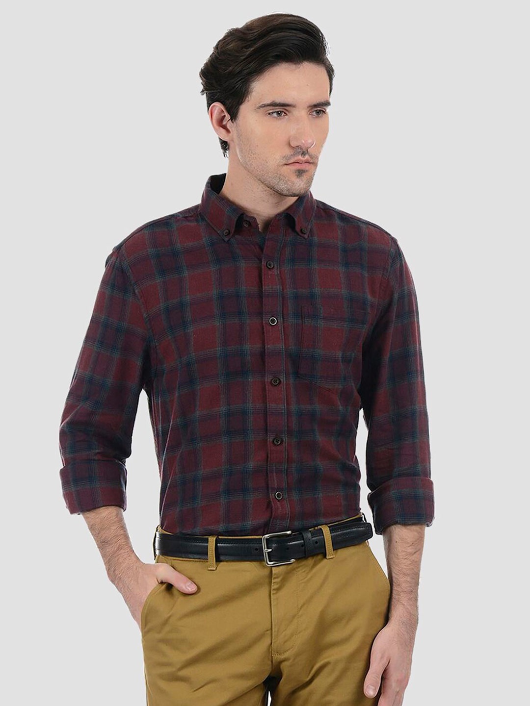 

LONDON FOG Men Maroon Tartan Checks Checked Casual Shirt