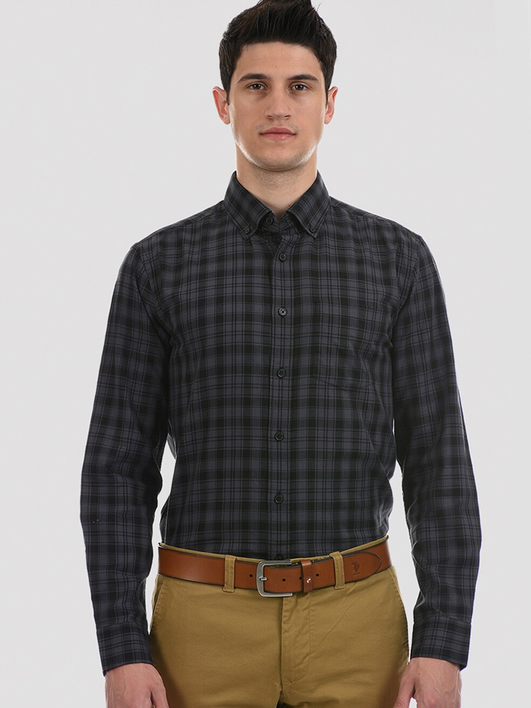 

LONDON FOG Men Black Tartan Checks Checked Formal Shirt
