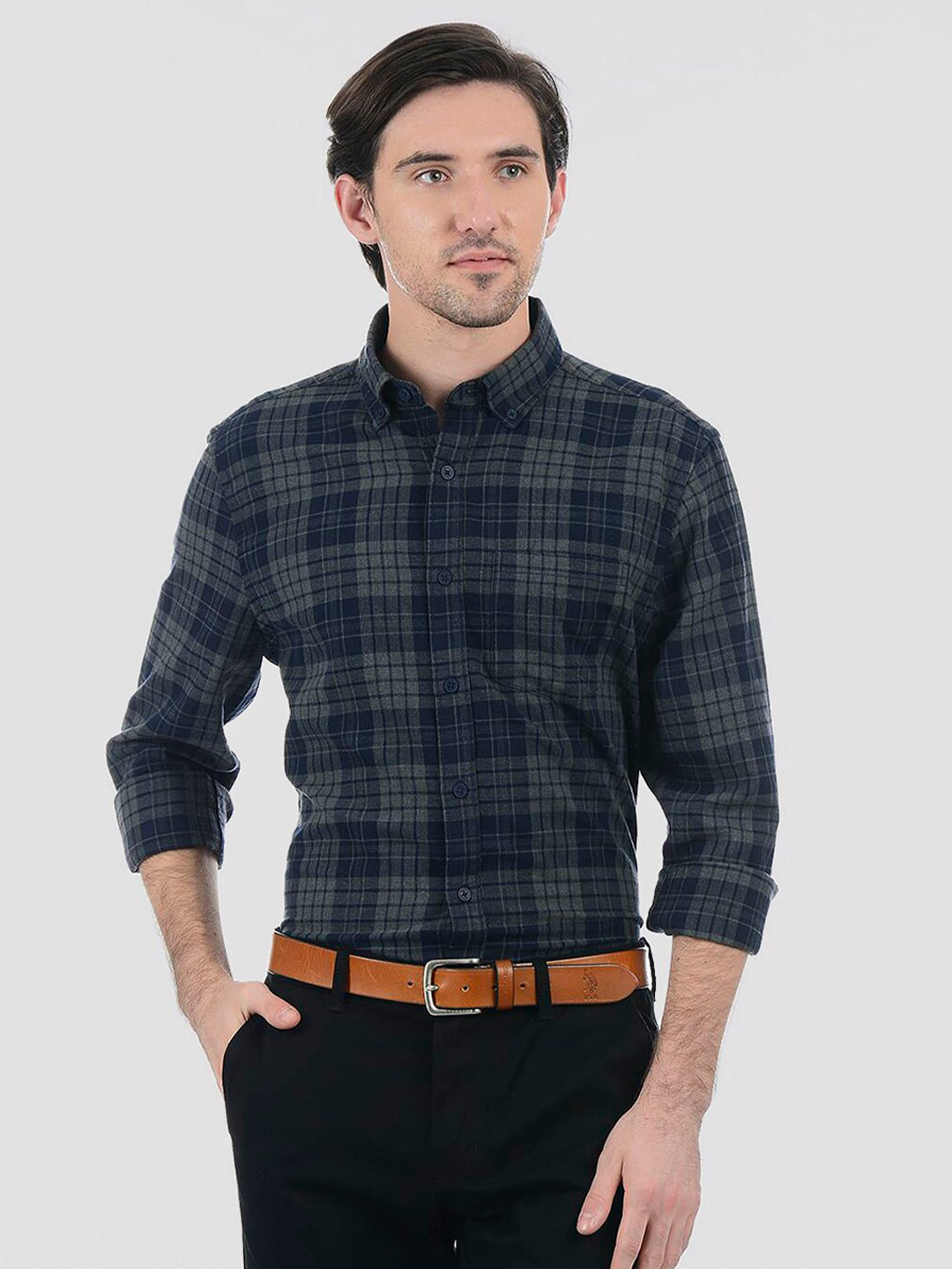 

LONDON FOG Men Grey Tartan Checks Checked Casual Shirt