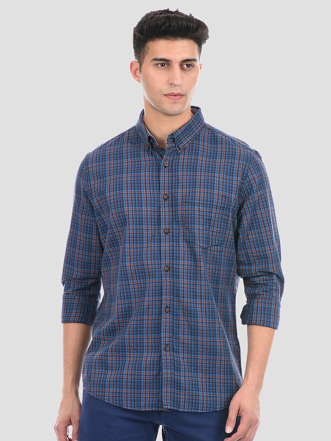 

LONDON FOG Men Blue Tartan Checks Checked Casual Shirt