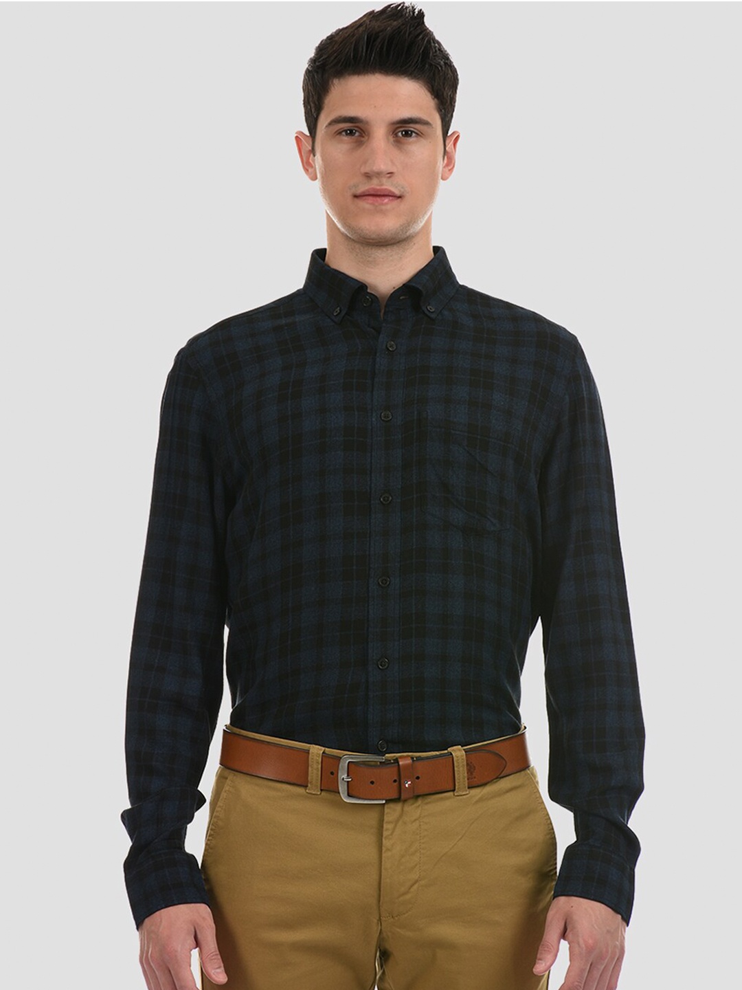 

LONDON FOG Men Navy Blue Tartan Checks Checked Casual Shirt