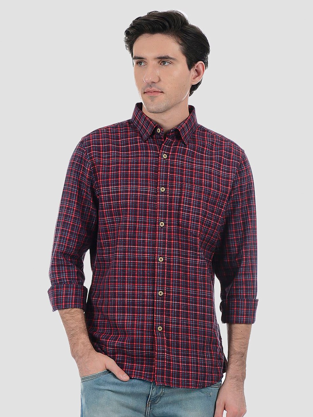 

LONDON FOG Men Maroon Tartan Checks Checked Casual Shirt