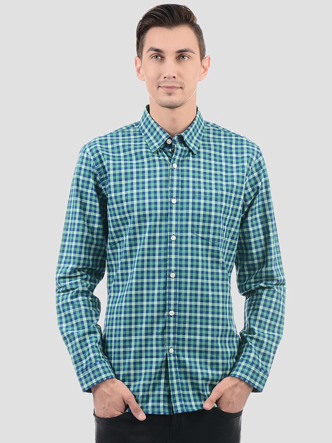 

LONDON FOG Men Green Checked Casual Shirt