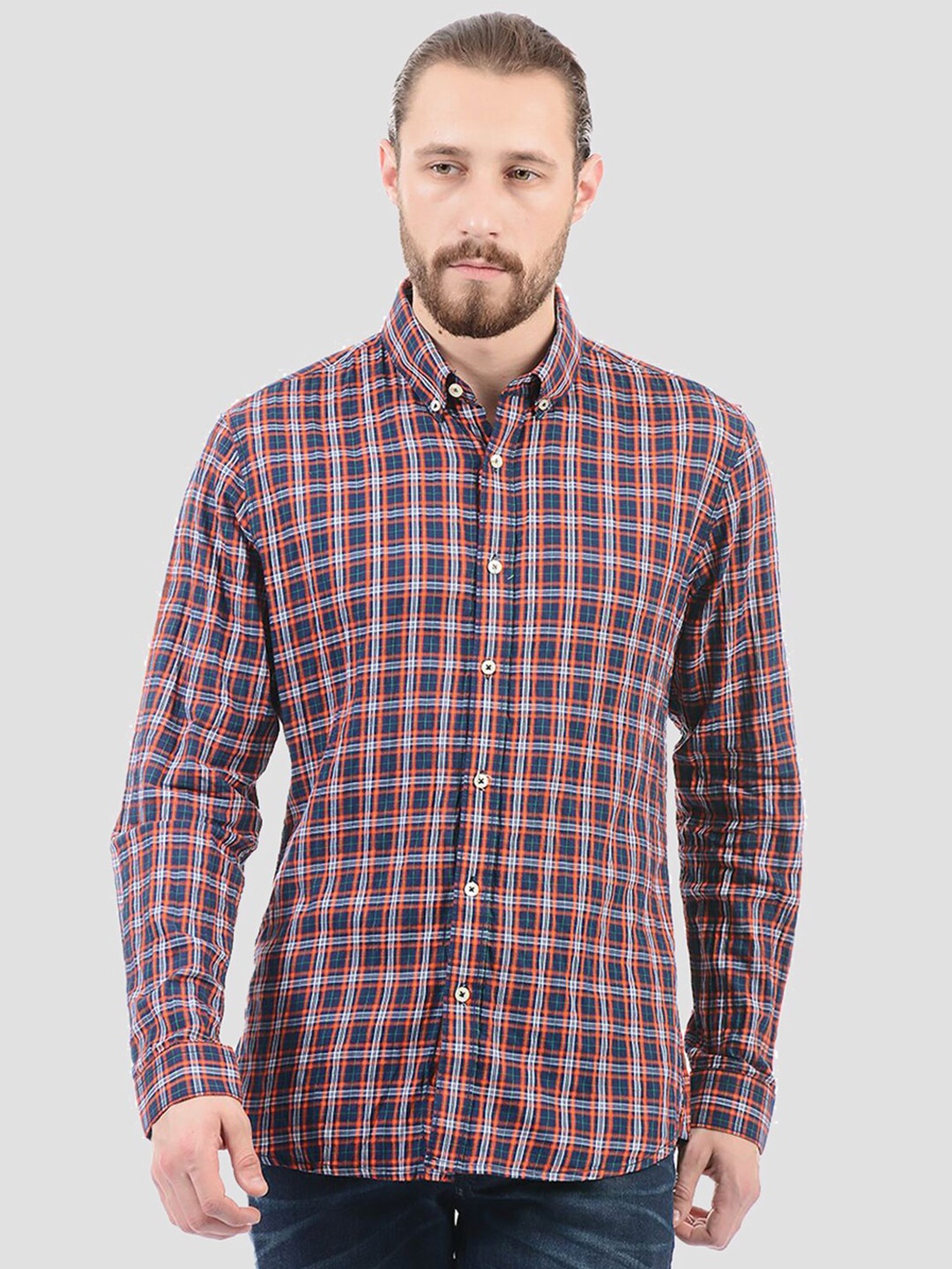 

LONDON FOG Men Navy Blue Tartan Checks Checked Casual Shirt