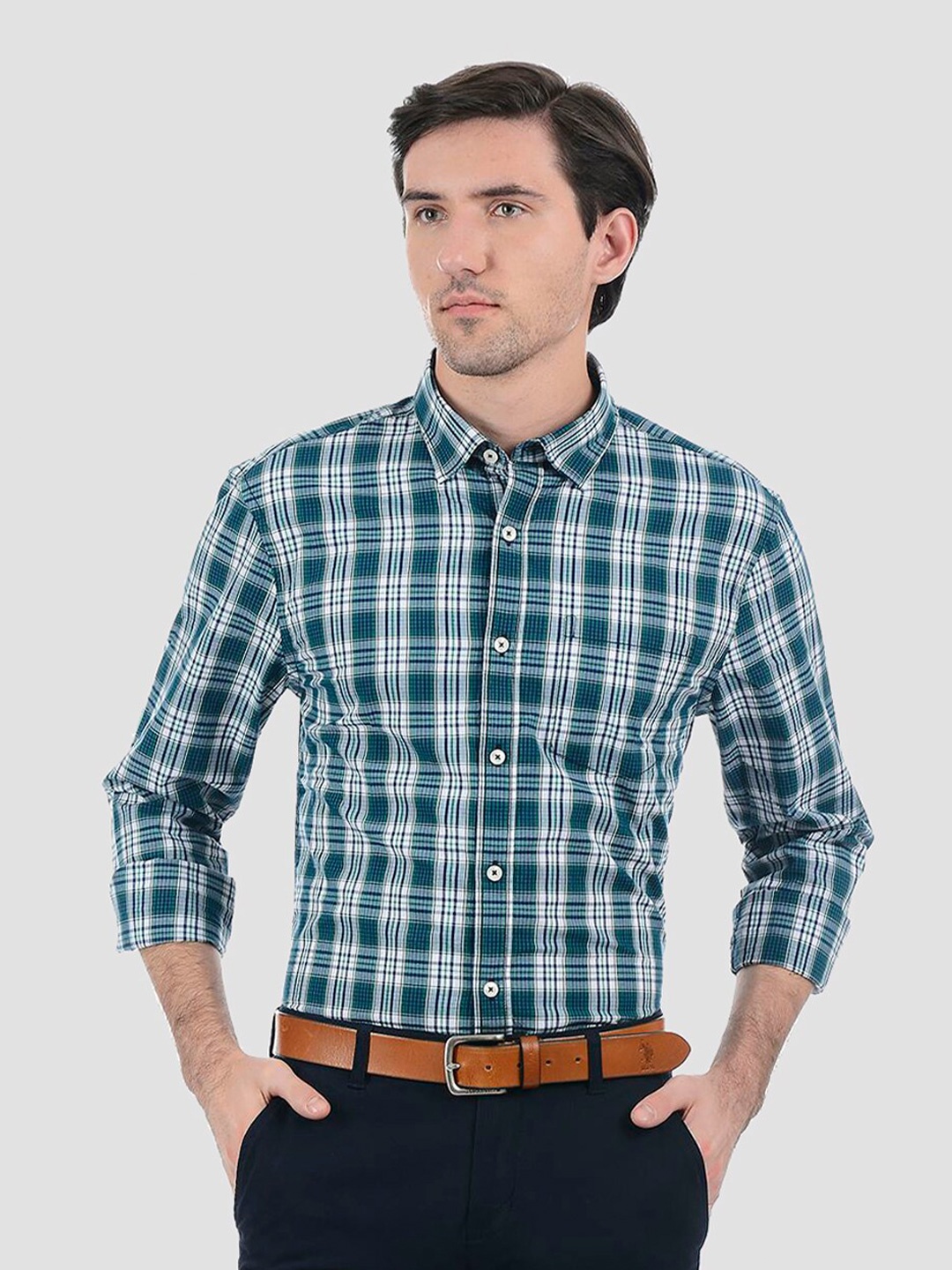 

LONDON FOG Men Green Tartan Checks Checked Casual Shirt