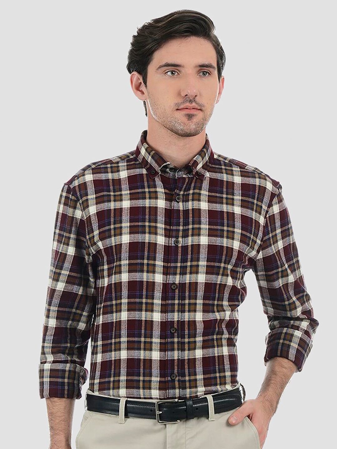 

LONDON FOG Men Maroon Tartan Checks Checked Casual Shirt