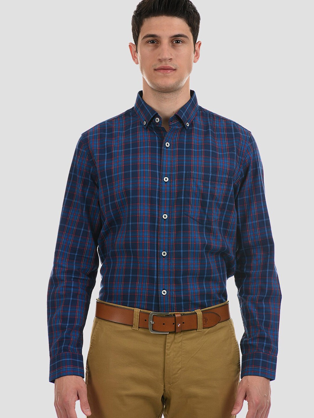 

LONDON FOG Men Blue Tartan Checks Checked Casual Shirt