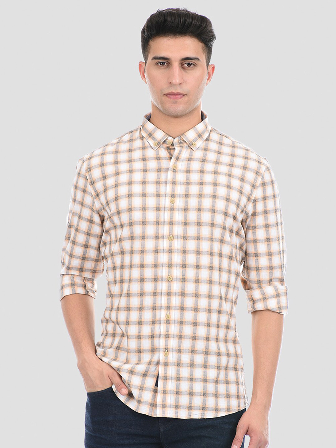 

LONDON FOG Men Checked Casual Shirt, White