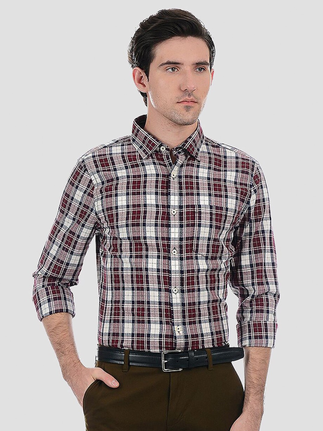 

LONDON FOG Men Brown Tartan Checks Checked Casual Shirt