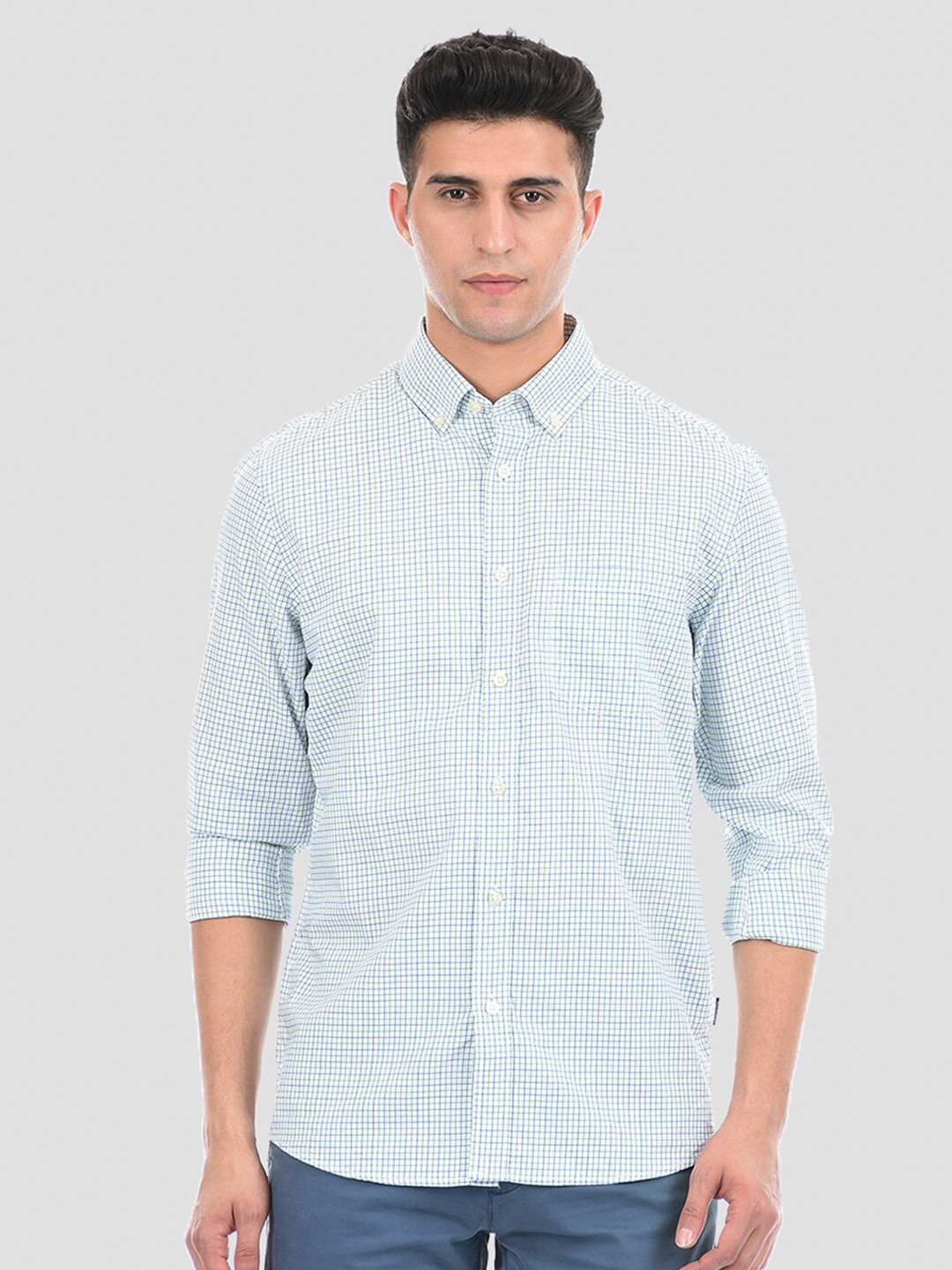 

LONDON FOG Men Green Micro Checks Checked Casual Shirt