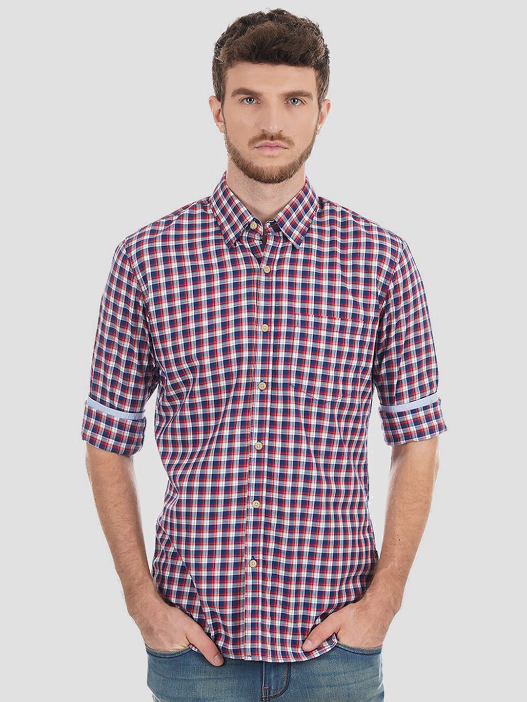 

LONDON FOG Men Red Checked Casual Shirt