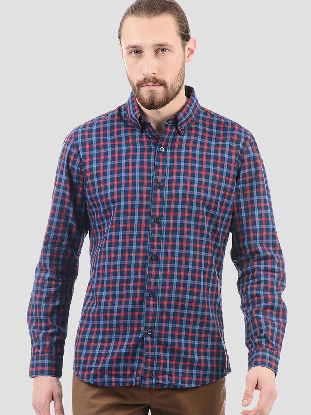 

LONDON FOG Men Navy Blue Checked Casual Shirt