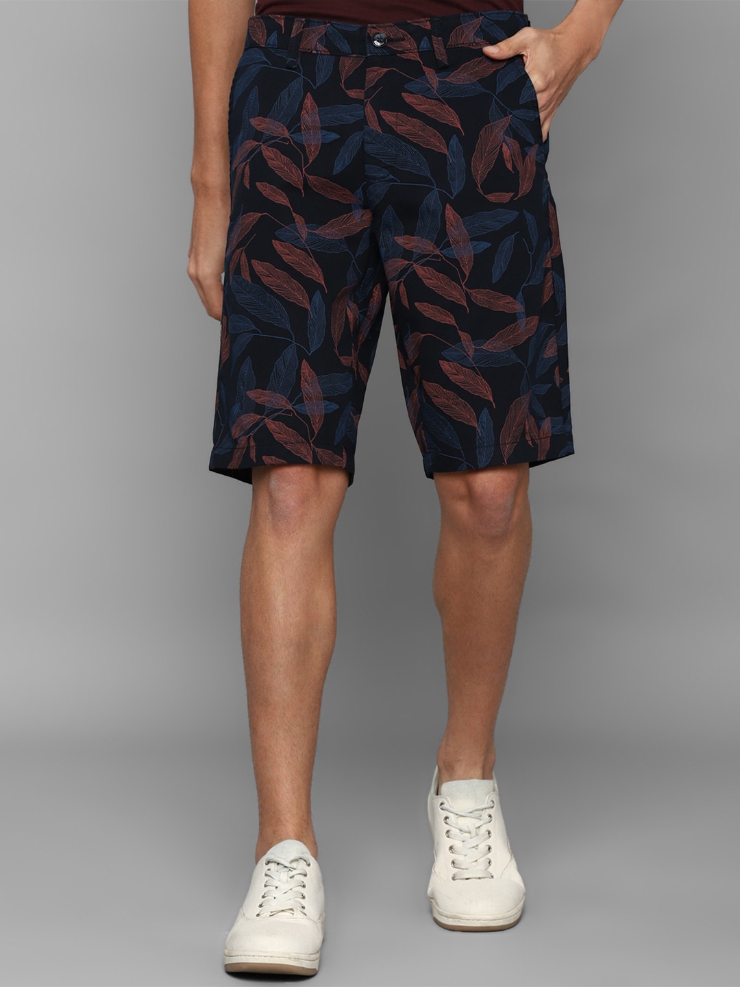 

Allen Solly Men Navy Blue Camouflage Printed Slim Fit Shorts