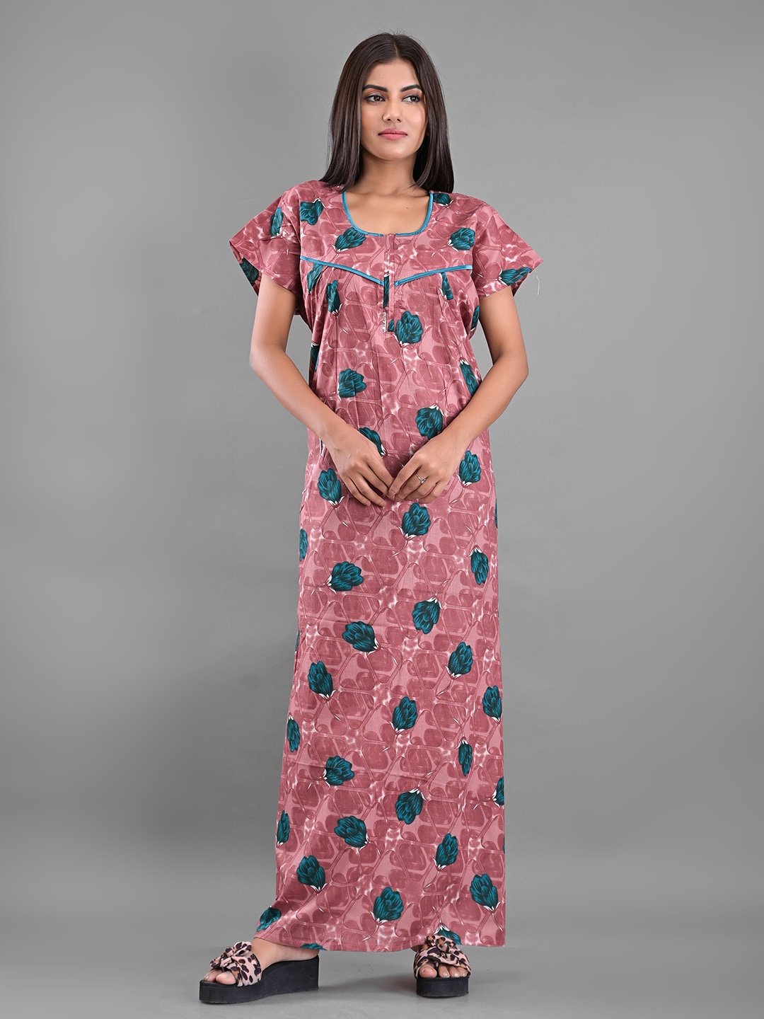 

Apratim Brown Printed Maxi Nightdress