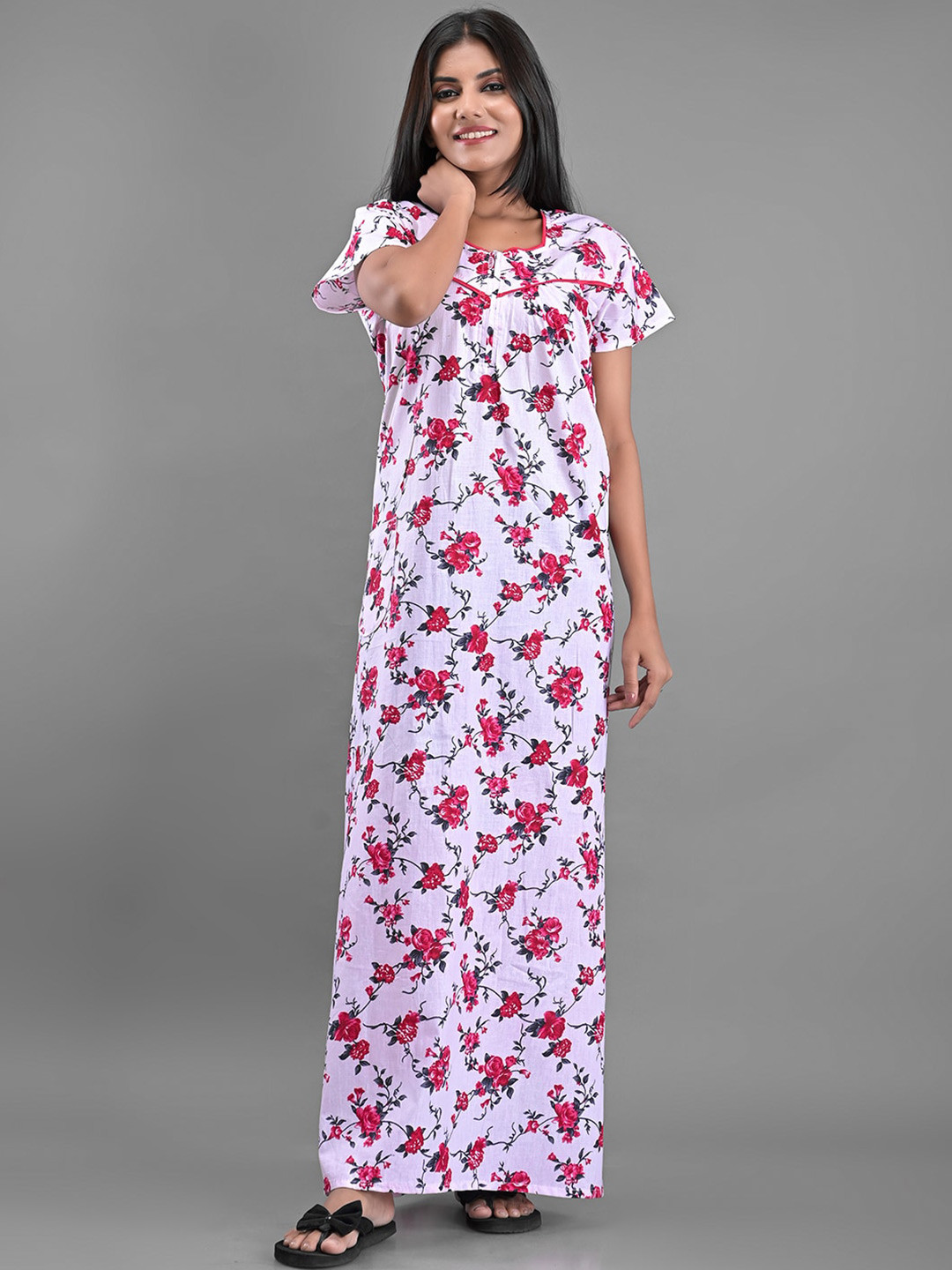 

Apratim White Printed Maxi Nightdress
