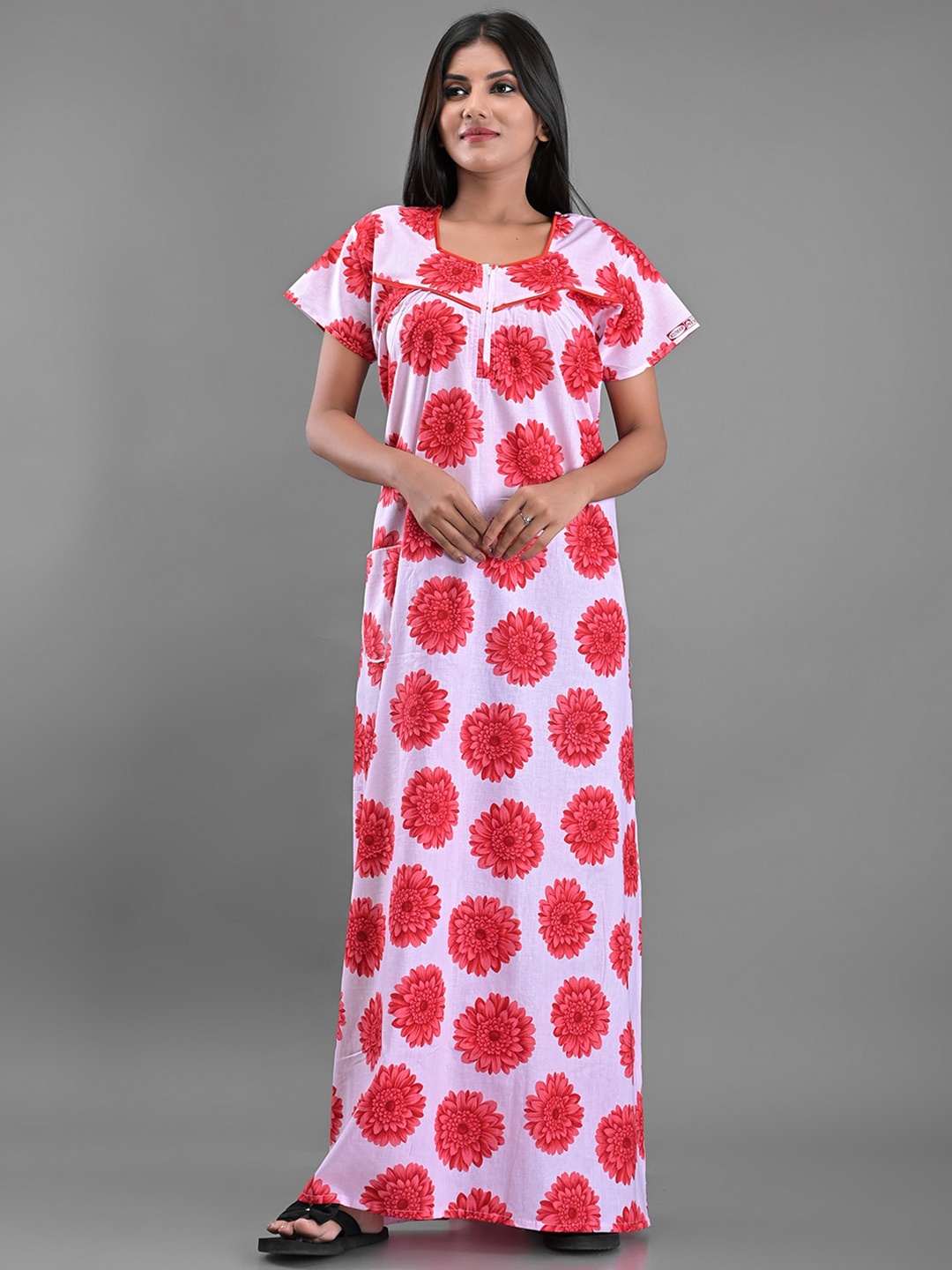 

Apratim Women White Printed Maxi Nightdress