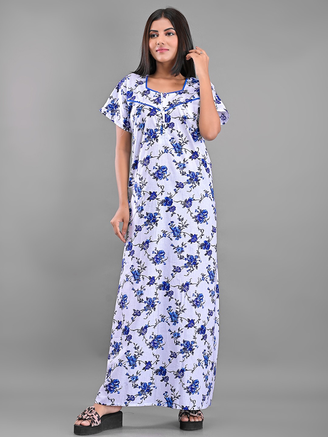 

Apratim White Printed Maxi Nightdress