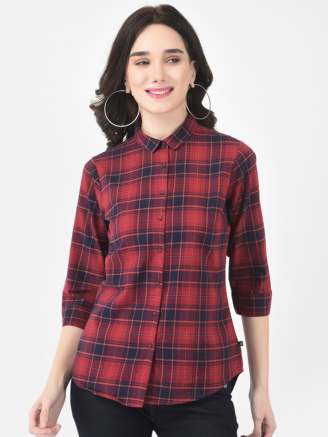 

Crimsoune Club Women Red Slim Fit Tartan Checks Checked Casual Shirt