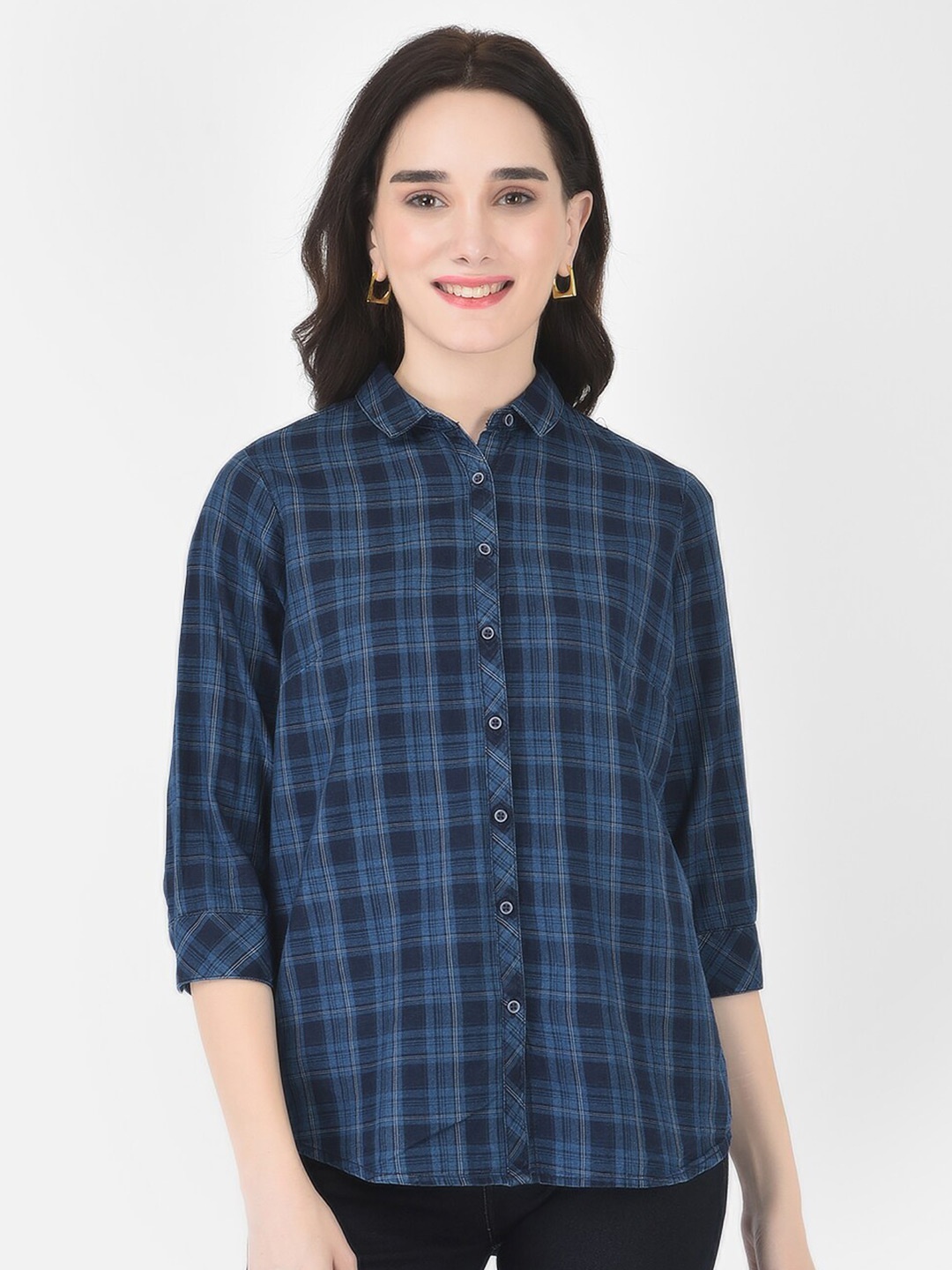 

Crimsoune Club Women Blue Slim Fit Tartan Checked Casual Shirt