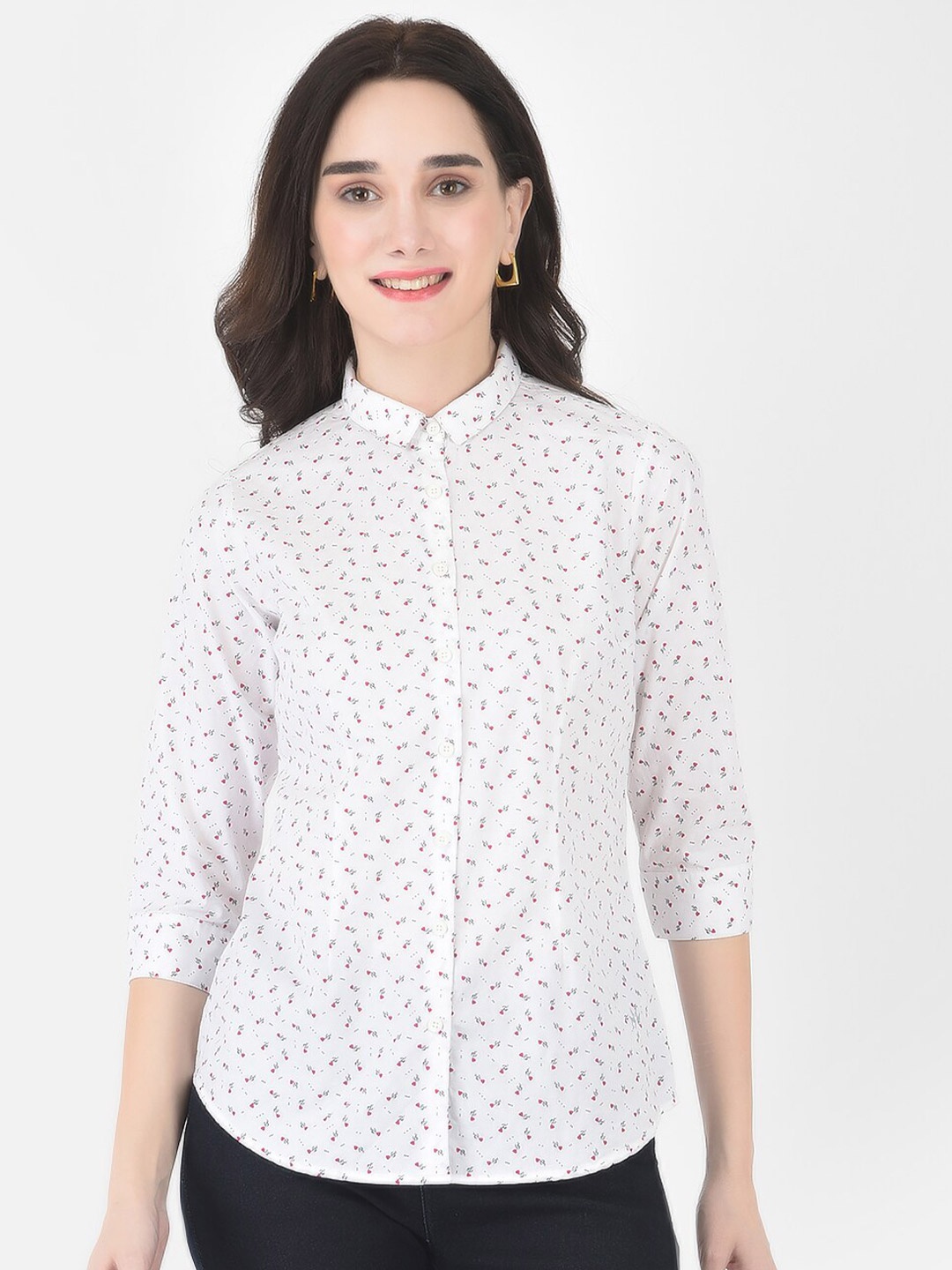 

Crimsoune Club Women White Slim Fit Floral Printed Casual Shirt