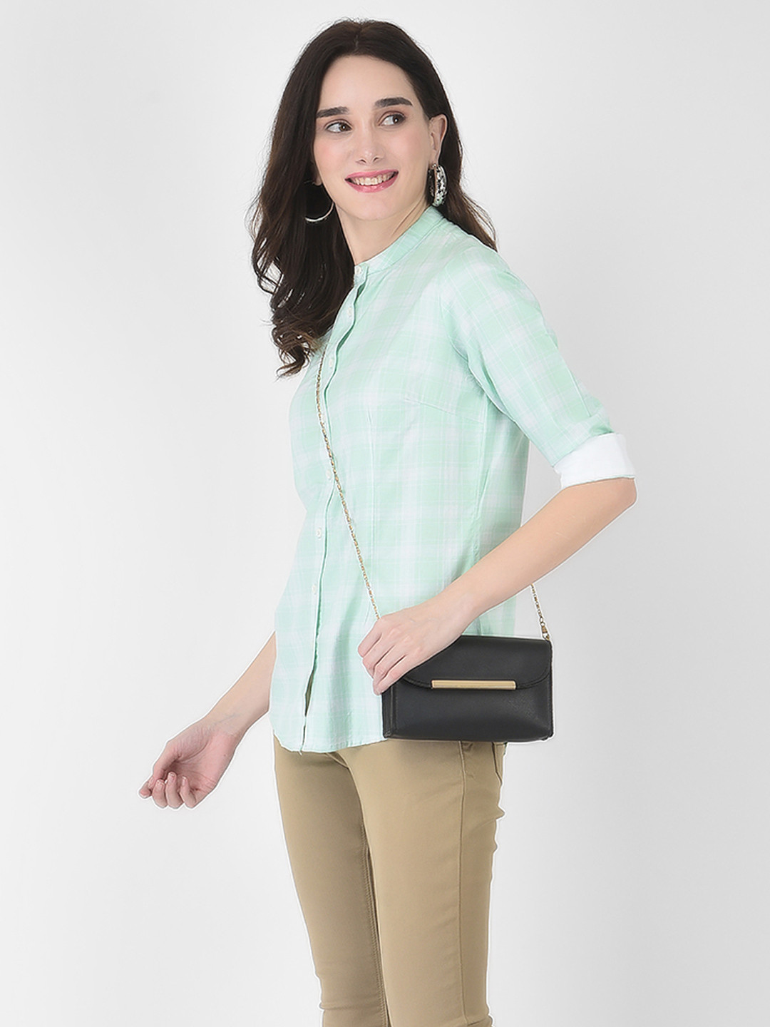 

Crimsoune Club Women Green Slim Fit Tartan Checked Casual Shirt