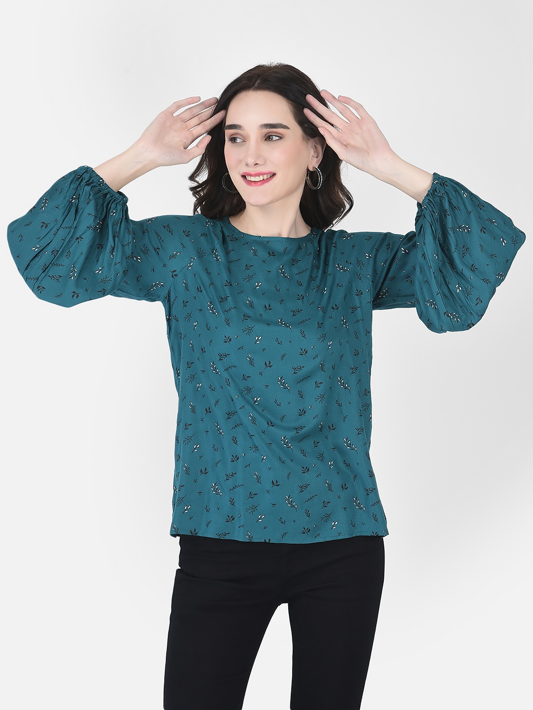 Crimsoune Club Women Green Floral Top
