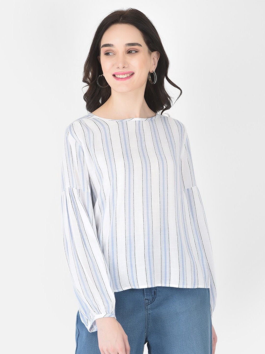 

Crimsoune Club Women Blue Boat Neck Striped Top