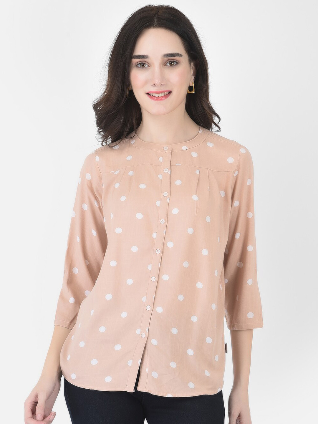 

Crimsoune Club Women Peach-Coloured Print Shirt Style Top