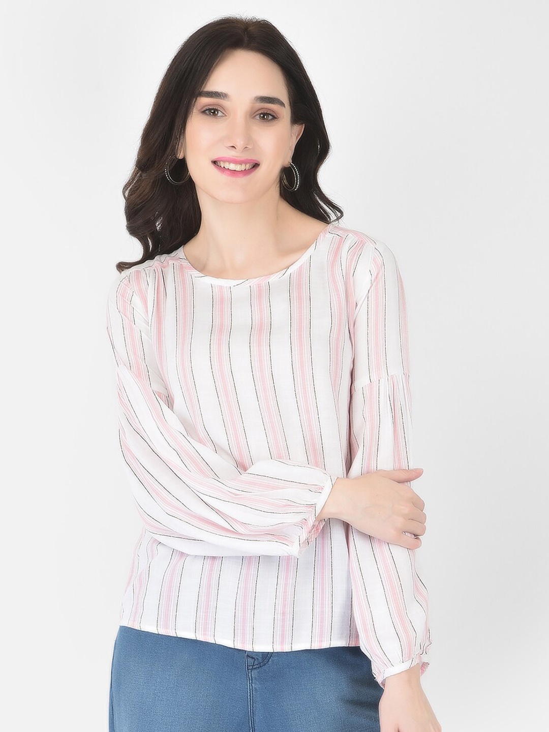 

Crimsoune Club Women Pink & White Striped Top