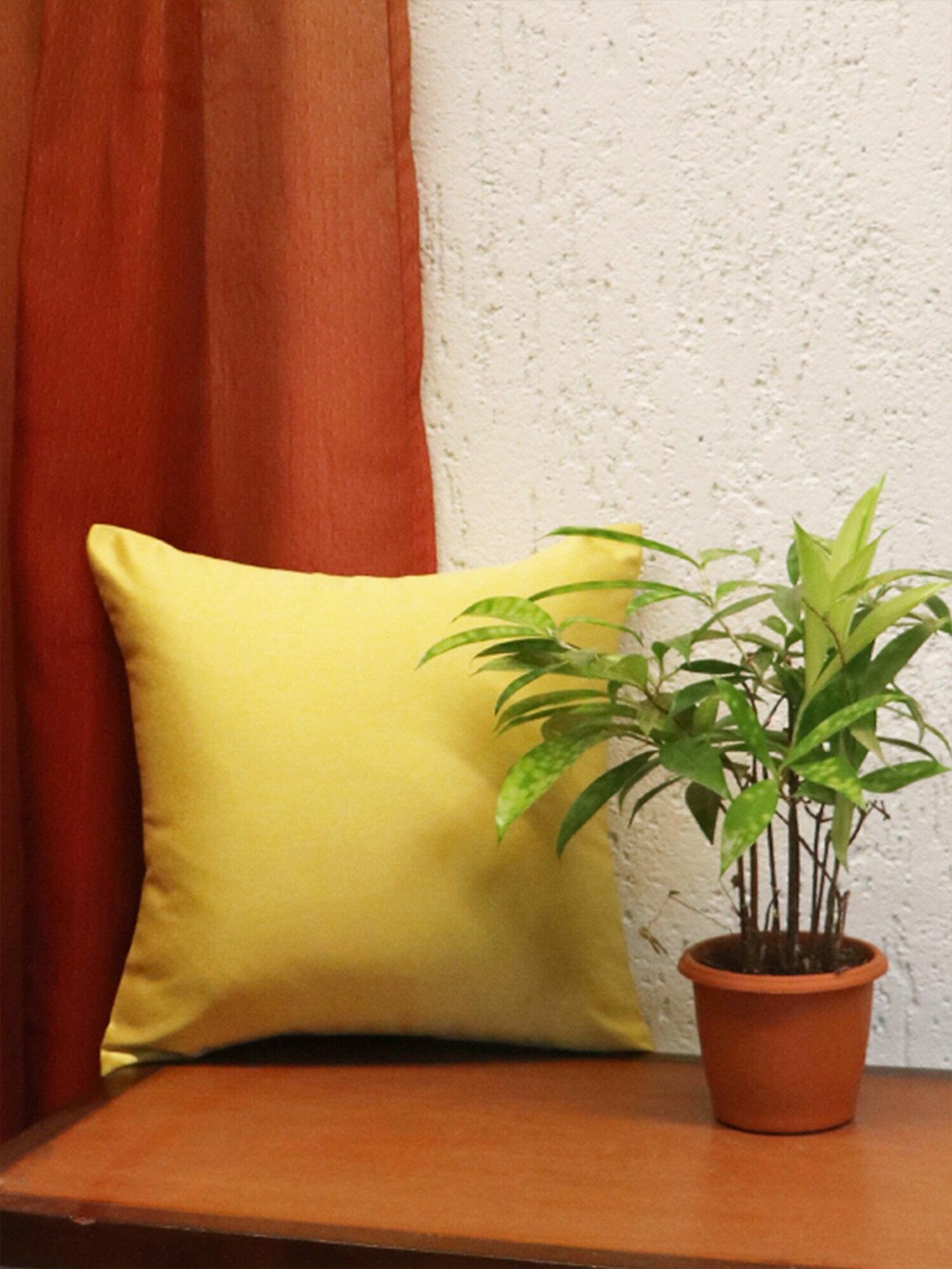 

ZEBA Yellow Solid Square Polyester Cushion Covers