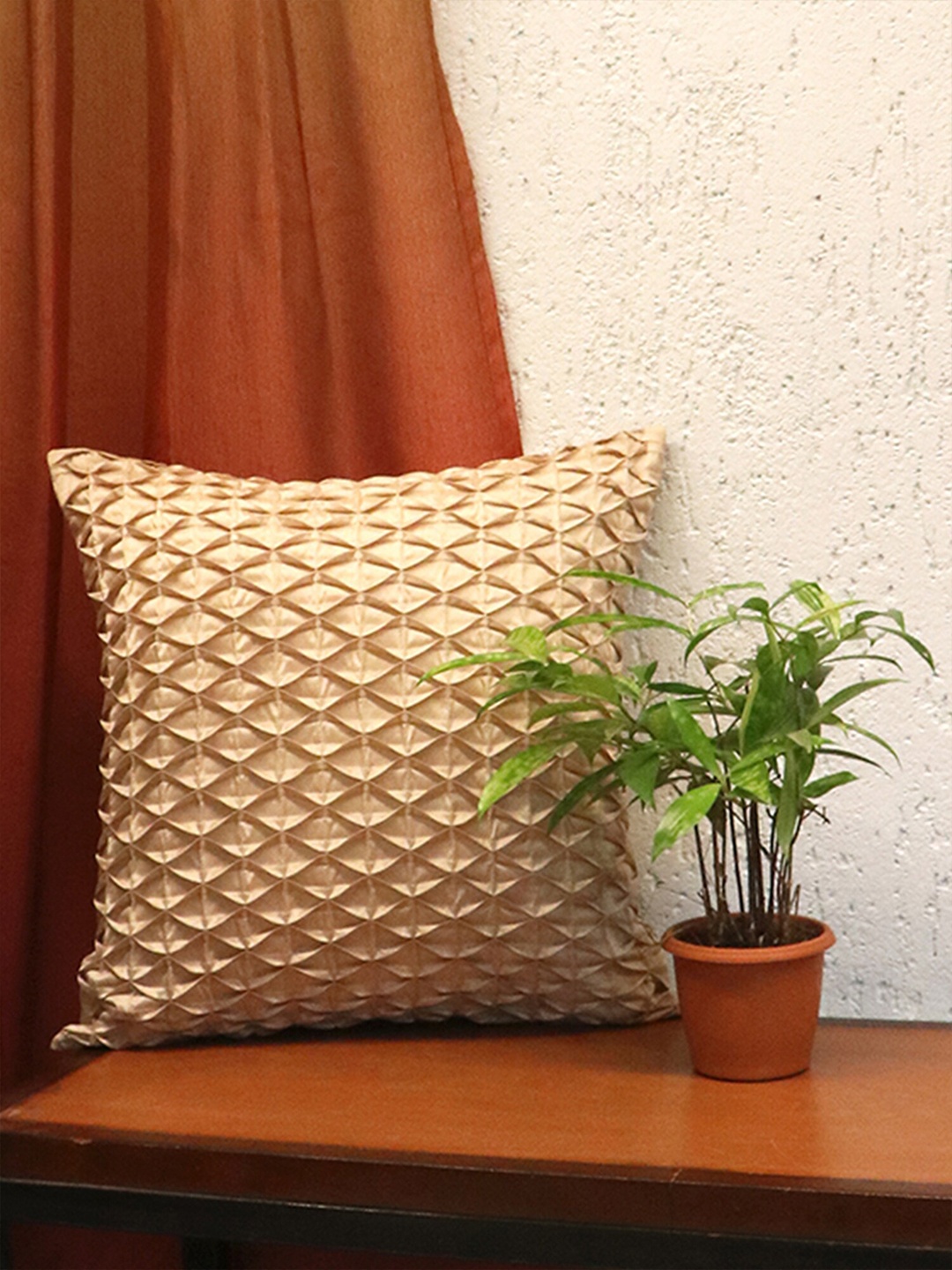 

ZEBA Beige Square Polyester Diamond Pleated Cushion Covers