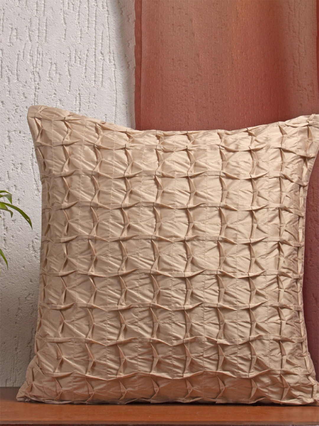 

ZEBA Beige Square Polyester Box Pleated Cushion Covers