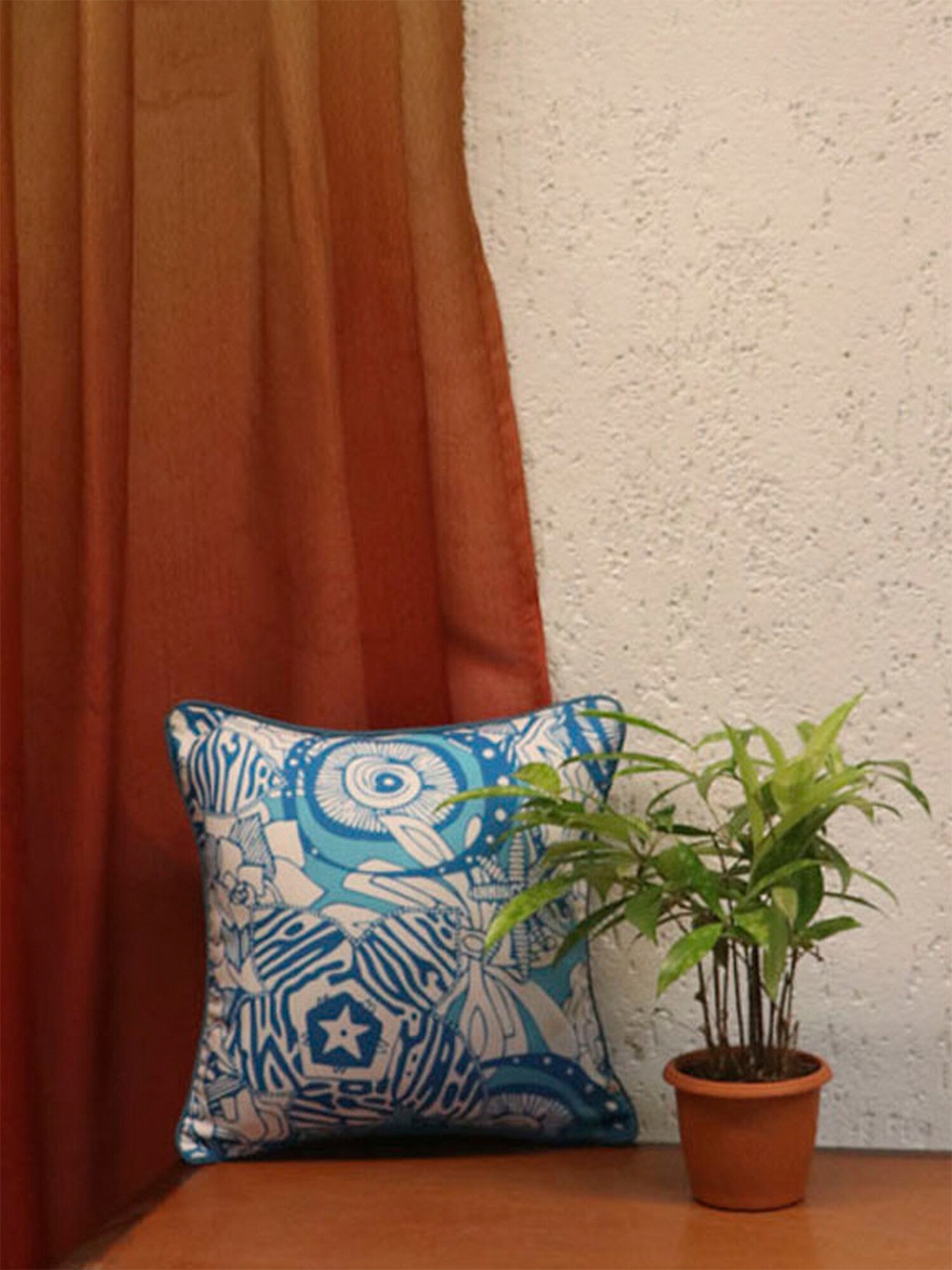 

ZEBA Blue & White Abstract Square Cushion Covers