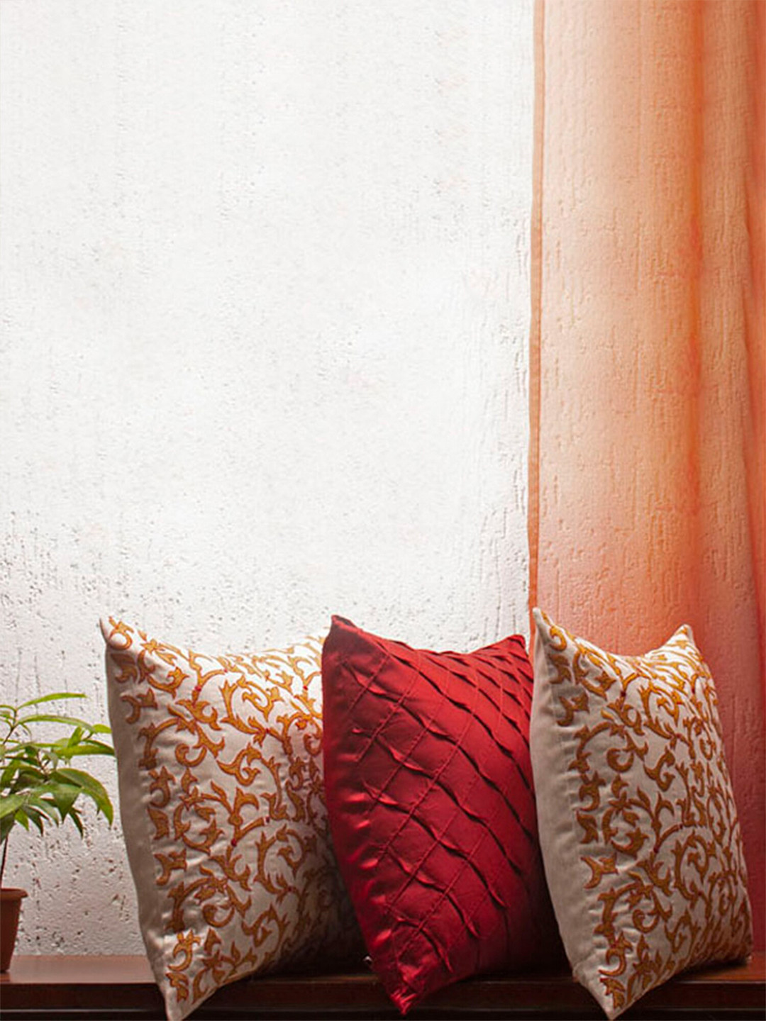 

ZEBA Red & Beige Set of 3 Ethnic Motifs Square Cushion Covers