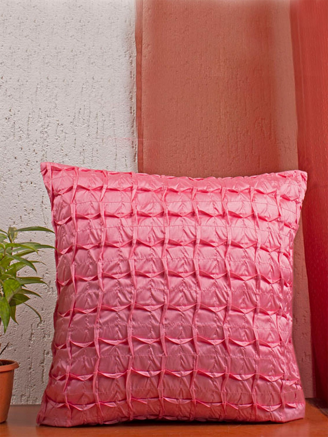 

ZEBA Pink Square Diamond Pleated Cushion Covers