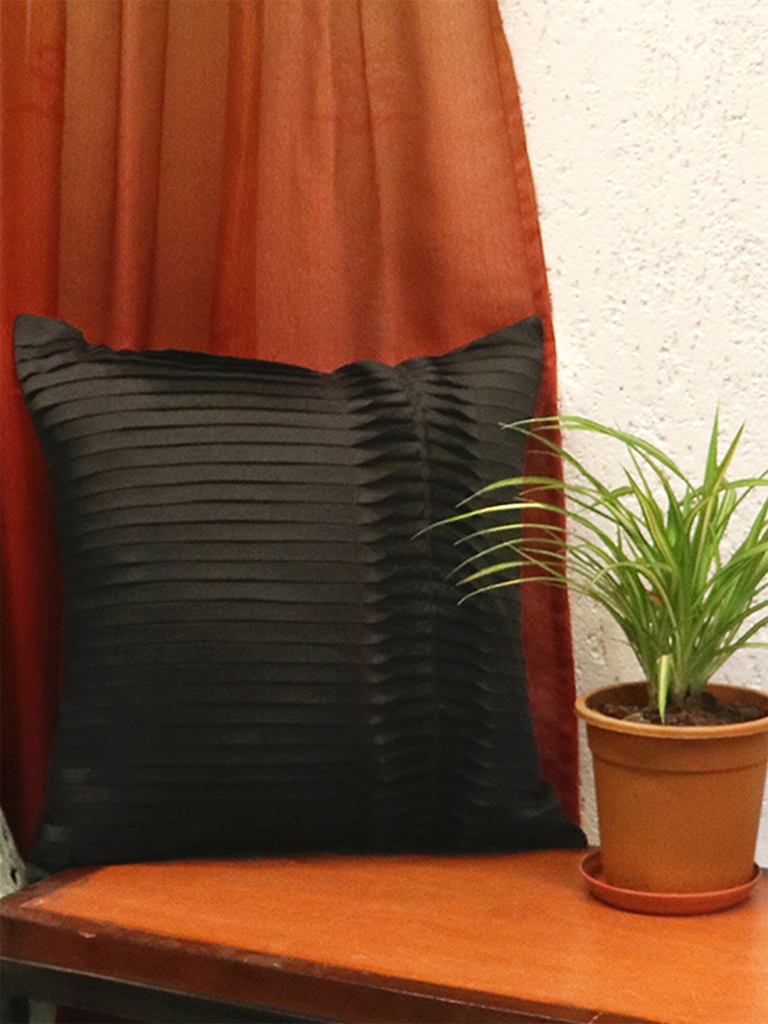 

ZEBA Black Square Polyester Box Pleated Cushion Covers