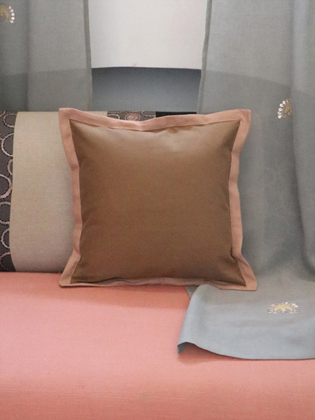 

ZEBA Brown & Pink Square Cushion Covers