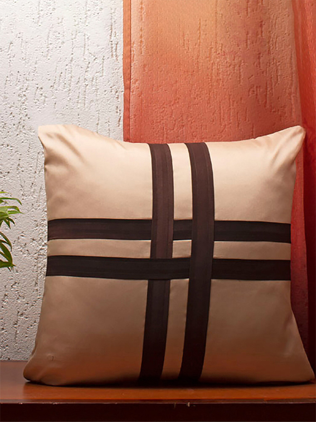 

ZEBA Beige & Brown Striped Square Cushion Covers