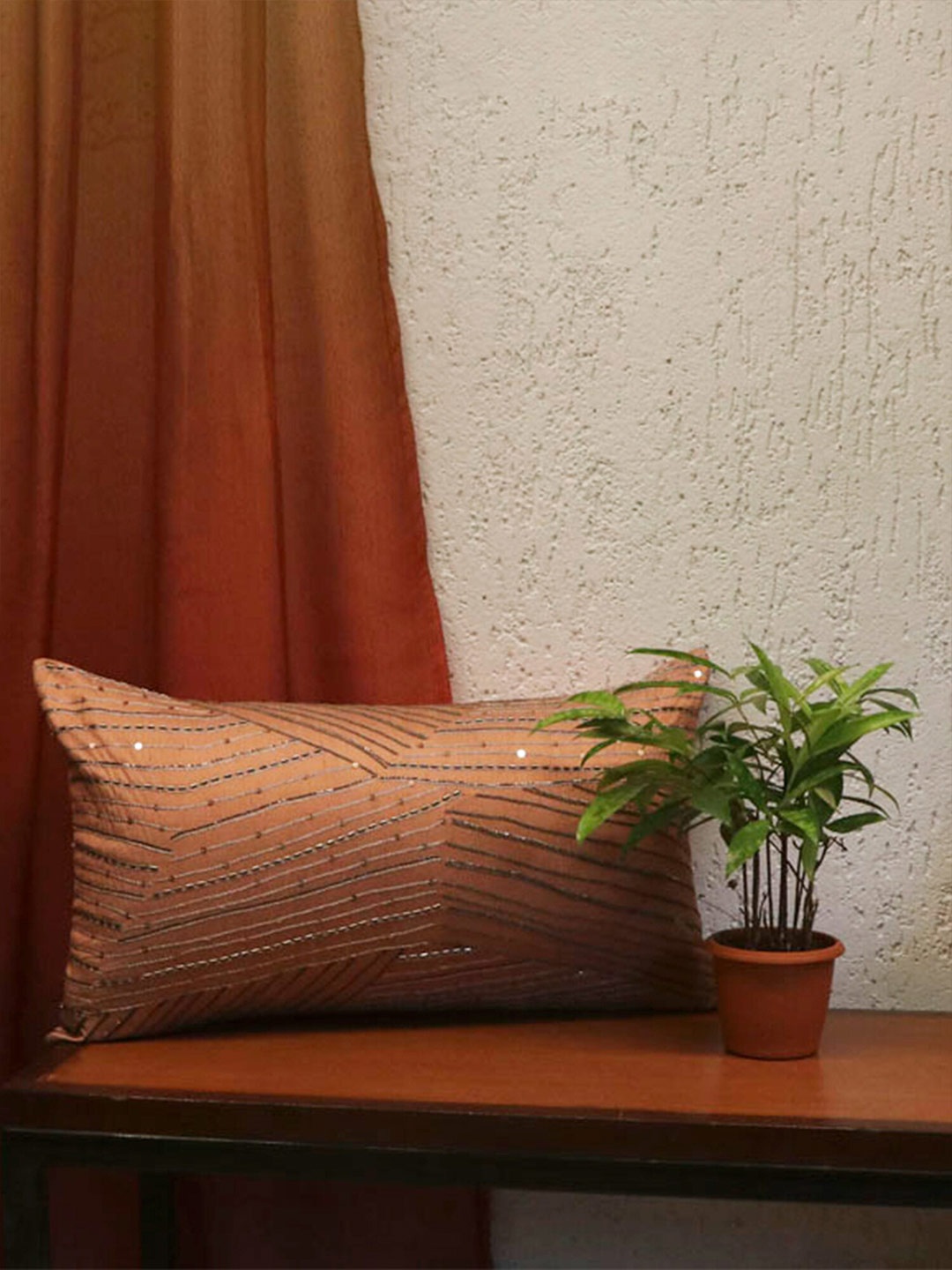 

ZEBA Peach-Coloured Embellished Rectangle Cushion Covers