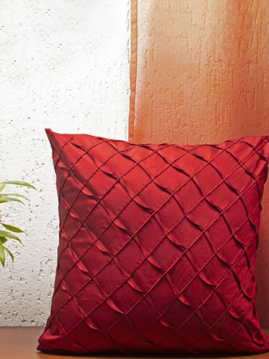 

ZEBA Red Square Polyester Box Pleated Cushion Covers