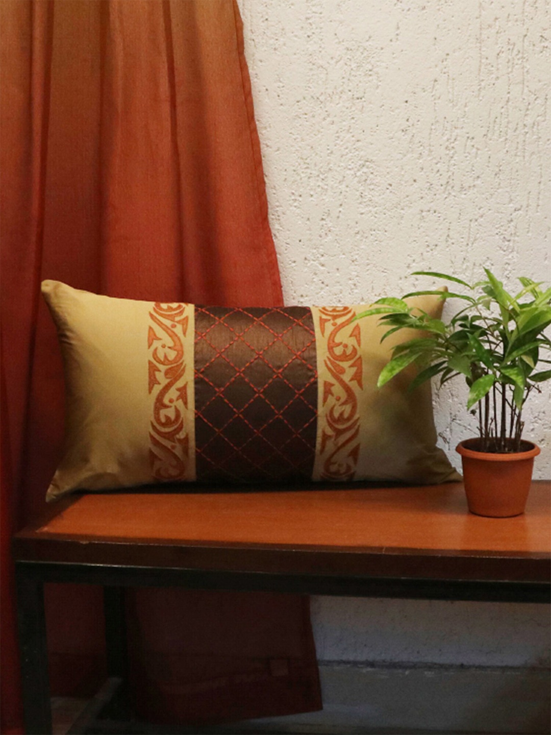 

ZEBA Brown Embroidered Rectangle Cushion Covers