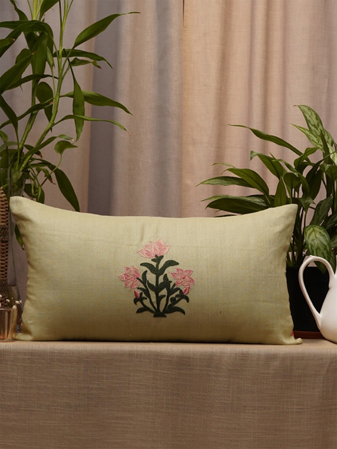 

ZEBA Green & Pink Floral Linen Rectangle Cushion Covers