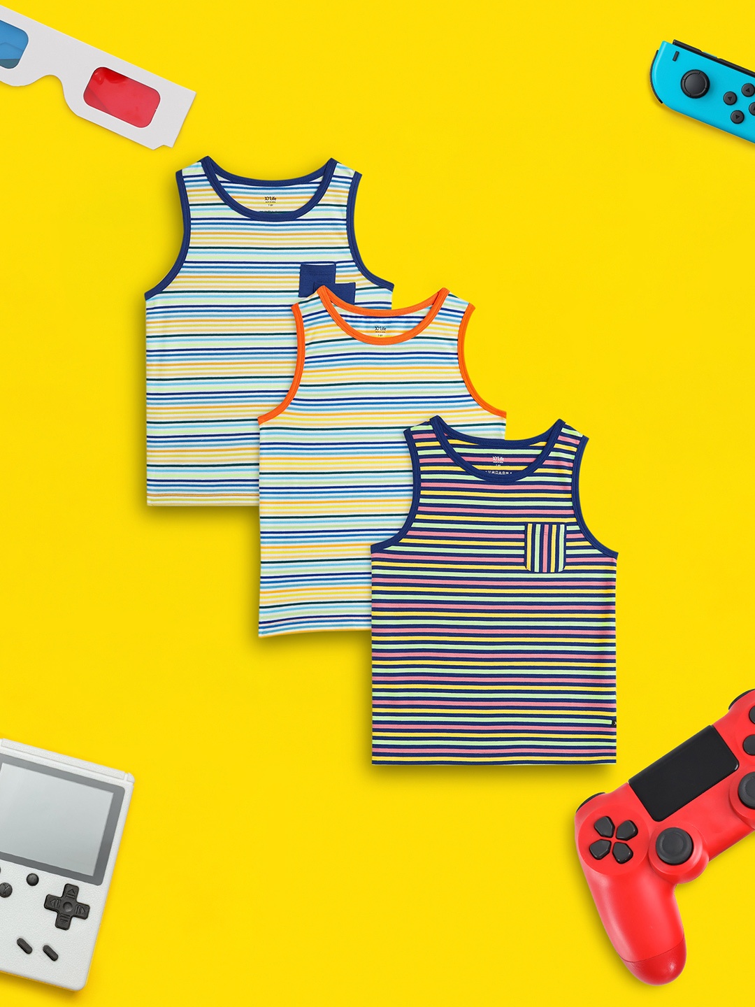 

XY Life Boys Pack Of 3 Arcade Combed Cotton Outer Vests, Orange