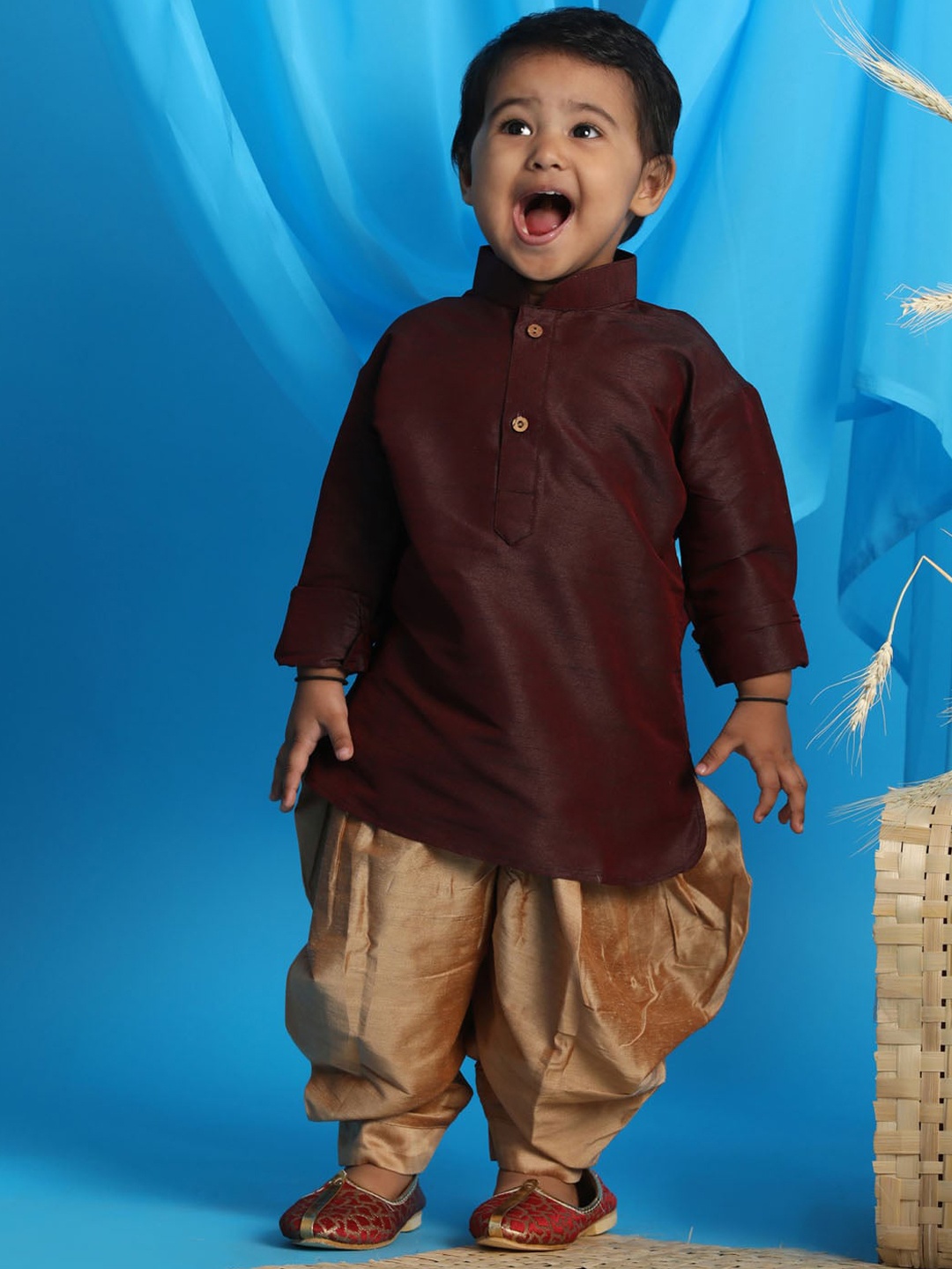 

VASTRAMAY Boys Burgundy Kurta with Dhoti Pants