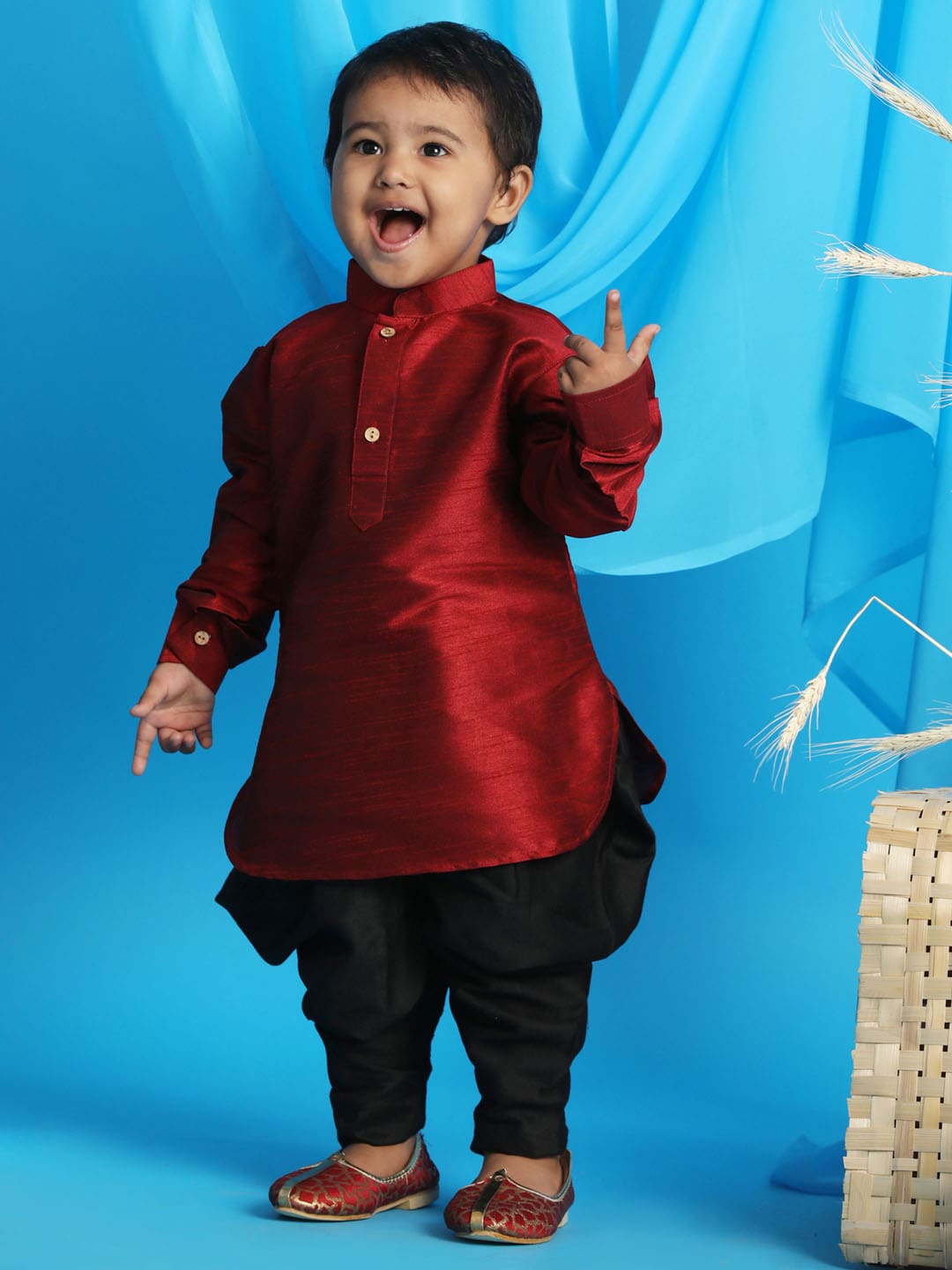 

VASTRAMAY Boys Maroon Kurta with Dhoti Pants