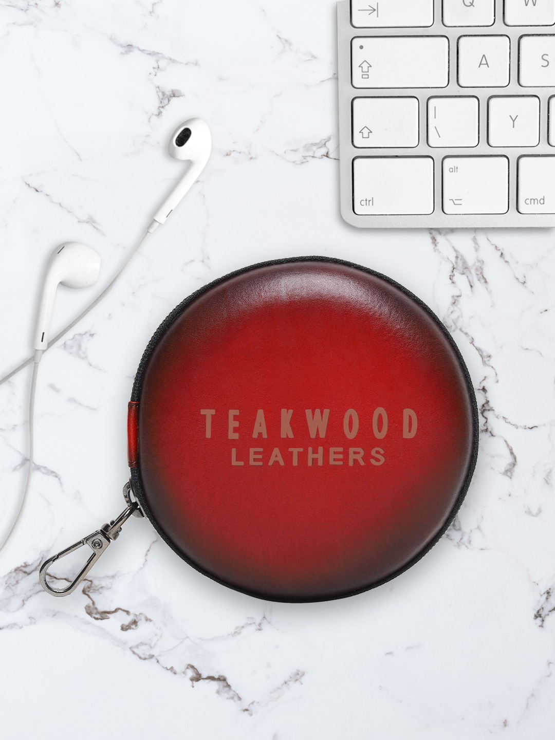 

Teakwood Leathers Red Printed Leather Travel Pouch