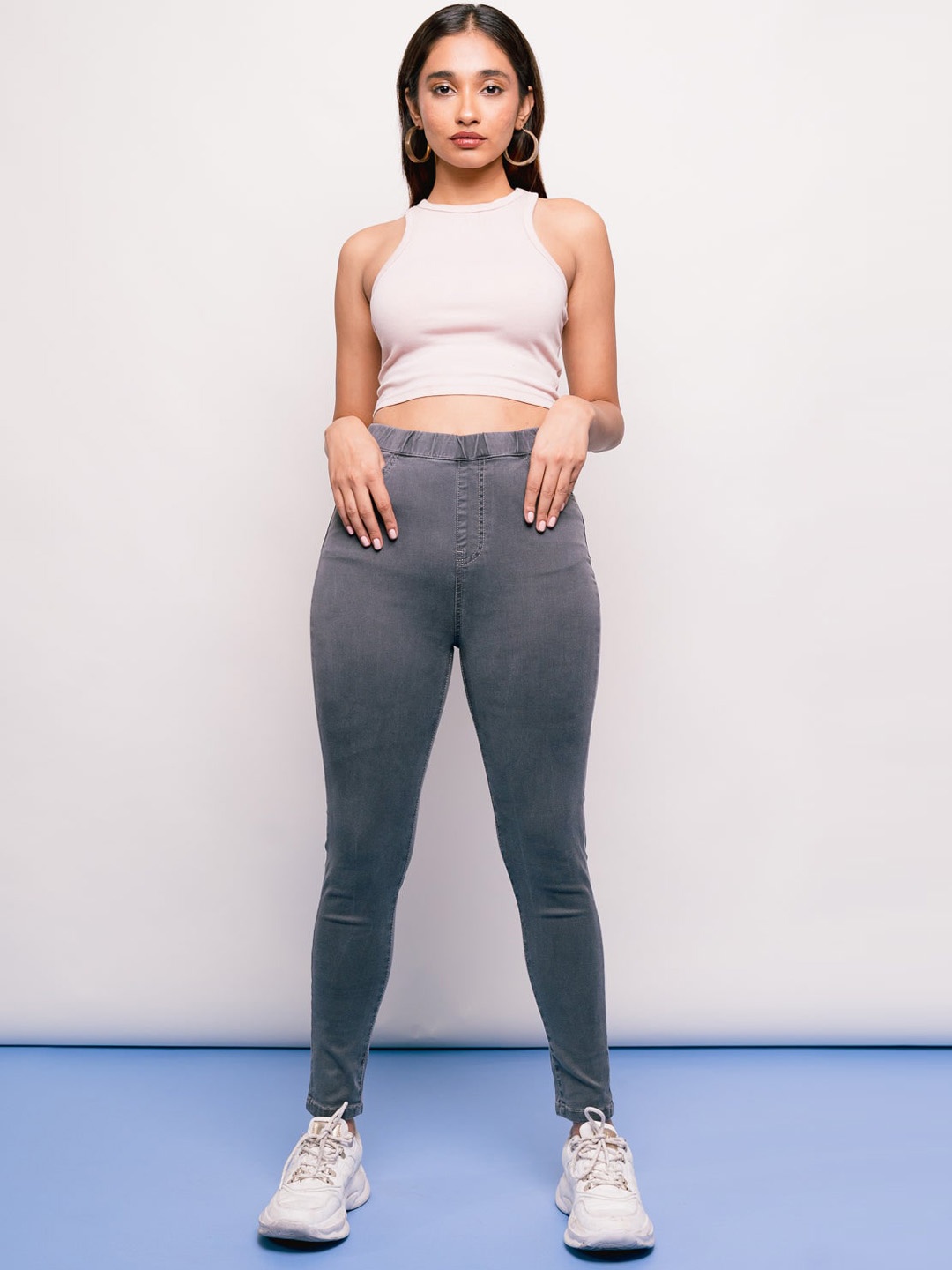 

FREAKINS Women Grey Super Skinny Fit High-Rise Heavy Fade Jeans