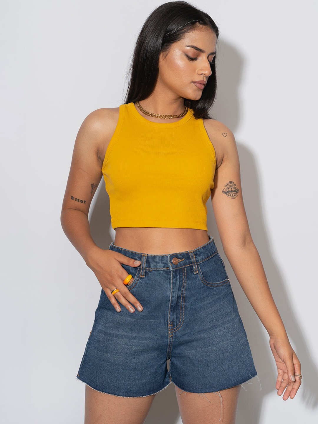 

FREAKINS Women Blue Washed High-Rise Denim Shorts